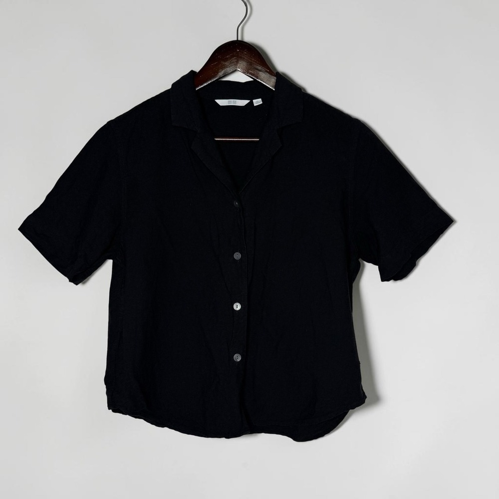 Uniqlo Linen Blend Short Sleeve Button Up Shirt Minimalist Lagenlook size XS